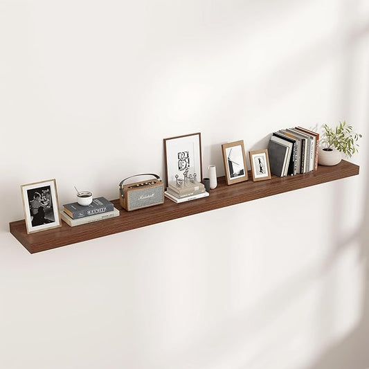 Floating Shelves for Wall, Large Wall Mounted Shelves with Invisible Brackets, Long Wood Floating Shelf for Living Room, Bedroom, Kitchen, (Walnut, 72" W x 9" D x 1.5" H)