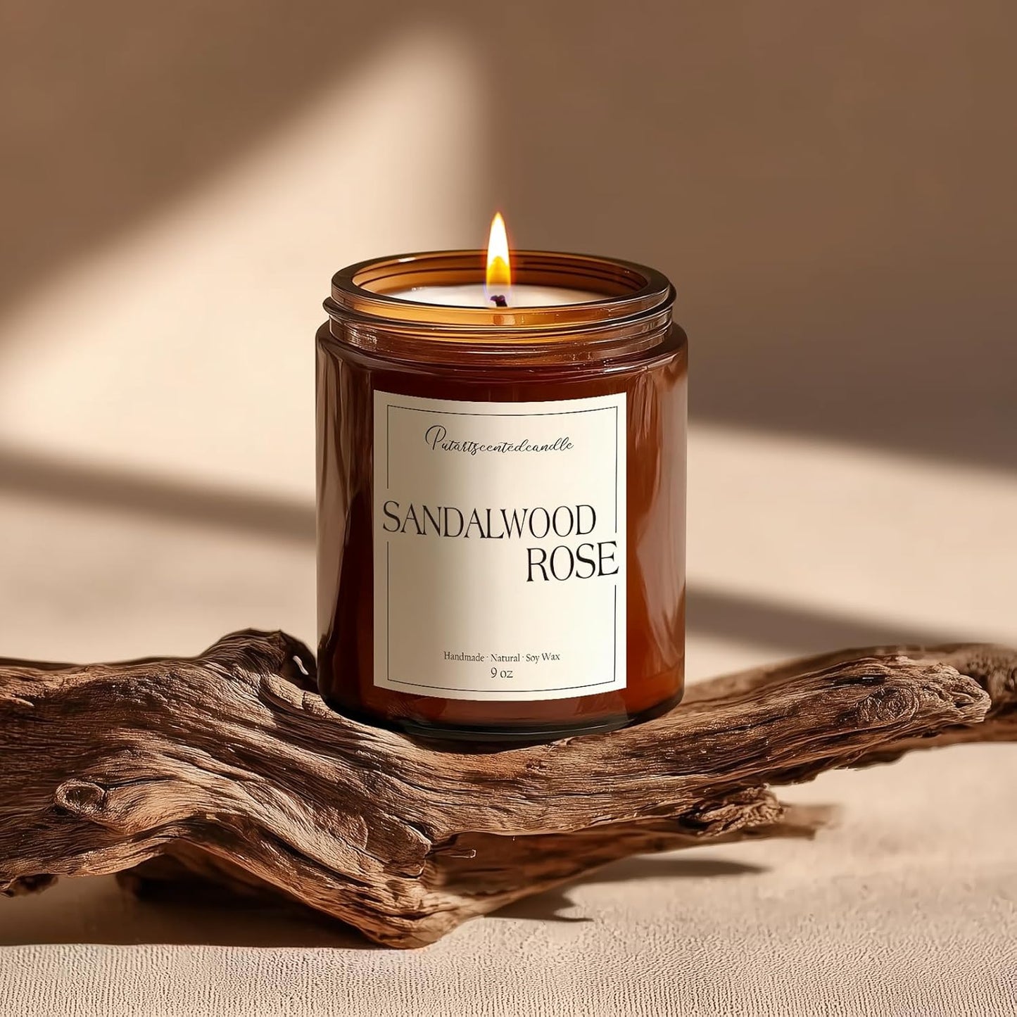 Sandalwood & Rose Scented Candles for Home, Natural Soy Wax Aromatherapy Santal Rose Candle Gifts for Men & Women, Highly Scented & Long Lasting Non Toxic Jar Candle for Stress Relief (9oz)