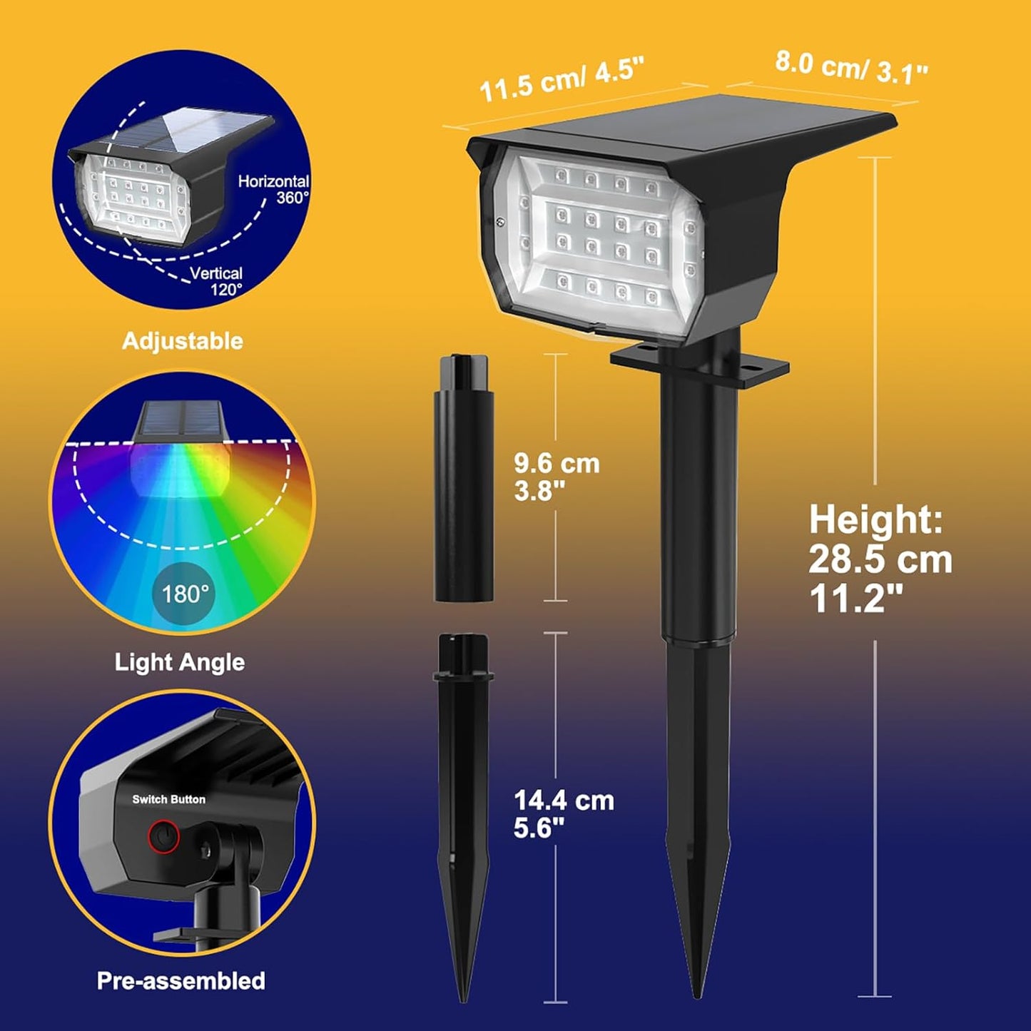 nipify 10 Pack Solar Spot Lights Outdoor Color Changing, 7 Modes Halloween RGB Solar Powered Waterproof Spotlight, Landscape Lighting for Outside Yard Garden Pathway