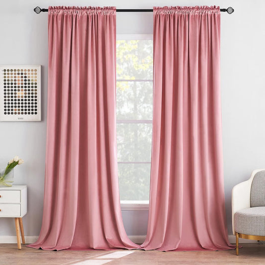 MIULEE Blush Pink Velvet Curtains Thermal Insulated Blackout Curtain Drapes for Bedroom Living Room Darkening 84 Inches Long Curtains Panels Rod Pocket Set of 2