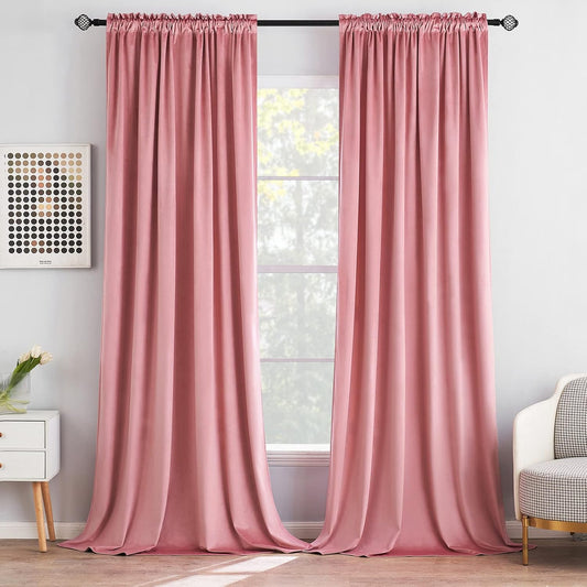 MIULEE Blush Pink Velvet Curtains Thermal Insulated Blackout Curtain Drapes for Bedroom Living Room Darkening 108 Inches Long Curtains Panels Rod Pocket Set of 2
