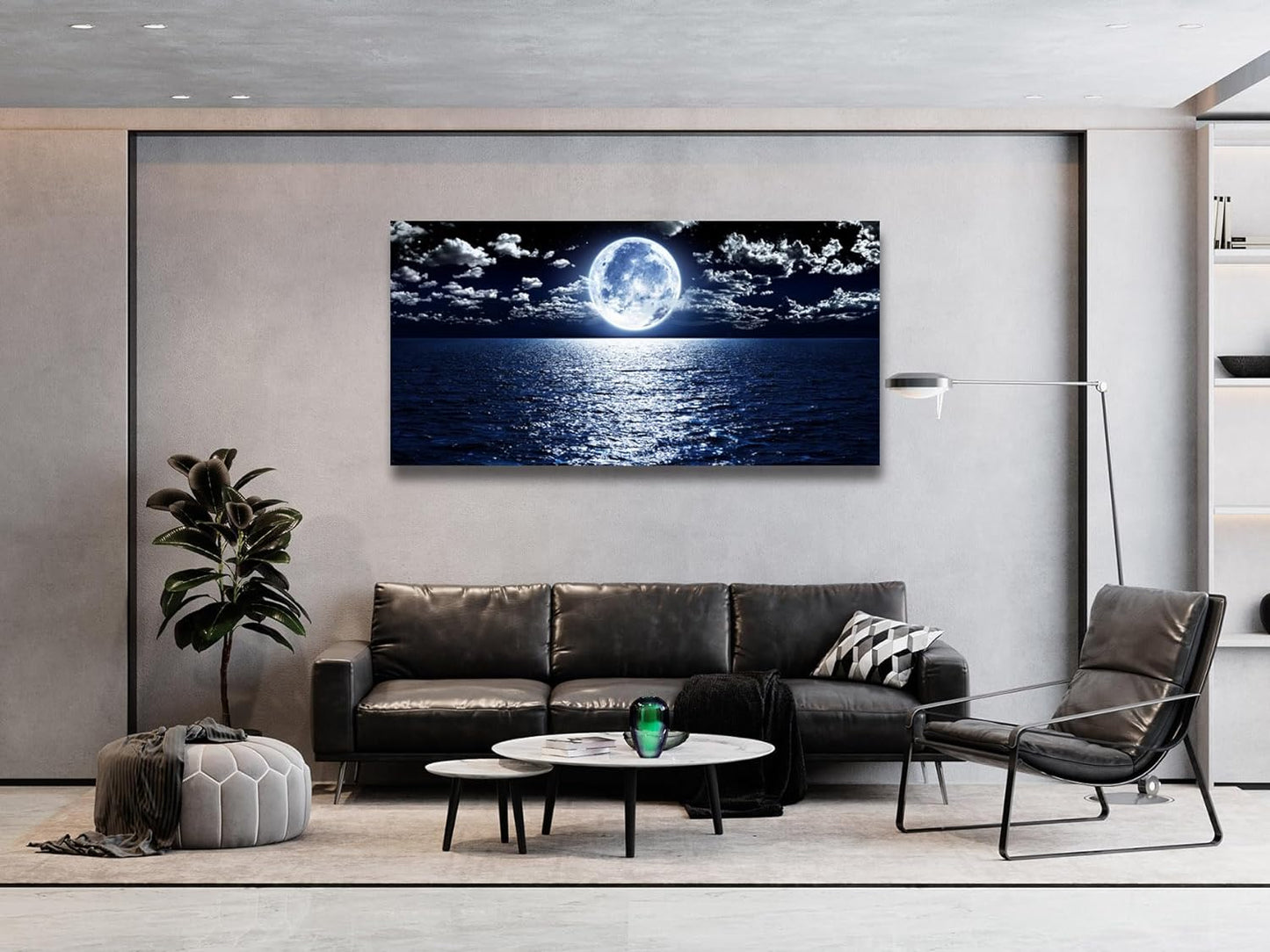 Cao Gen Decor Art S06962 Wall Art Canvas Prints Moon Sea Ocean Landscape 1 Panels Full Moon in Cloud Pictures Paintings Stretched and Framed for Living Room Bedroom Kicthen Office Artwork 24x48inch