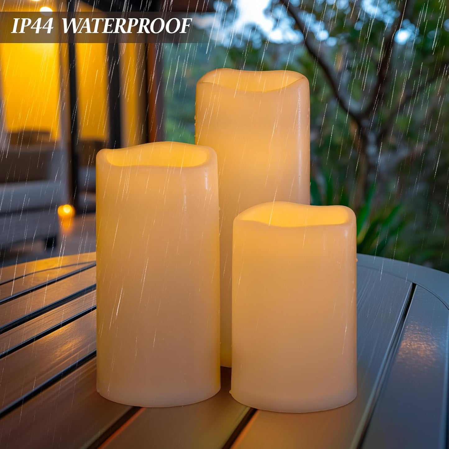 Waterproof Large Outdoor Flameless Candles 6" 8" 10" x 4" for Patio Porch Lanterns, Battery Operated LED Flickering Pillar Candles with Remote, Ivory White Long Lasting Set of 3