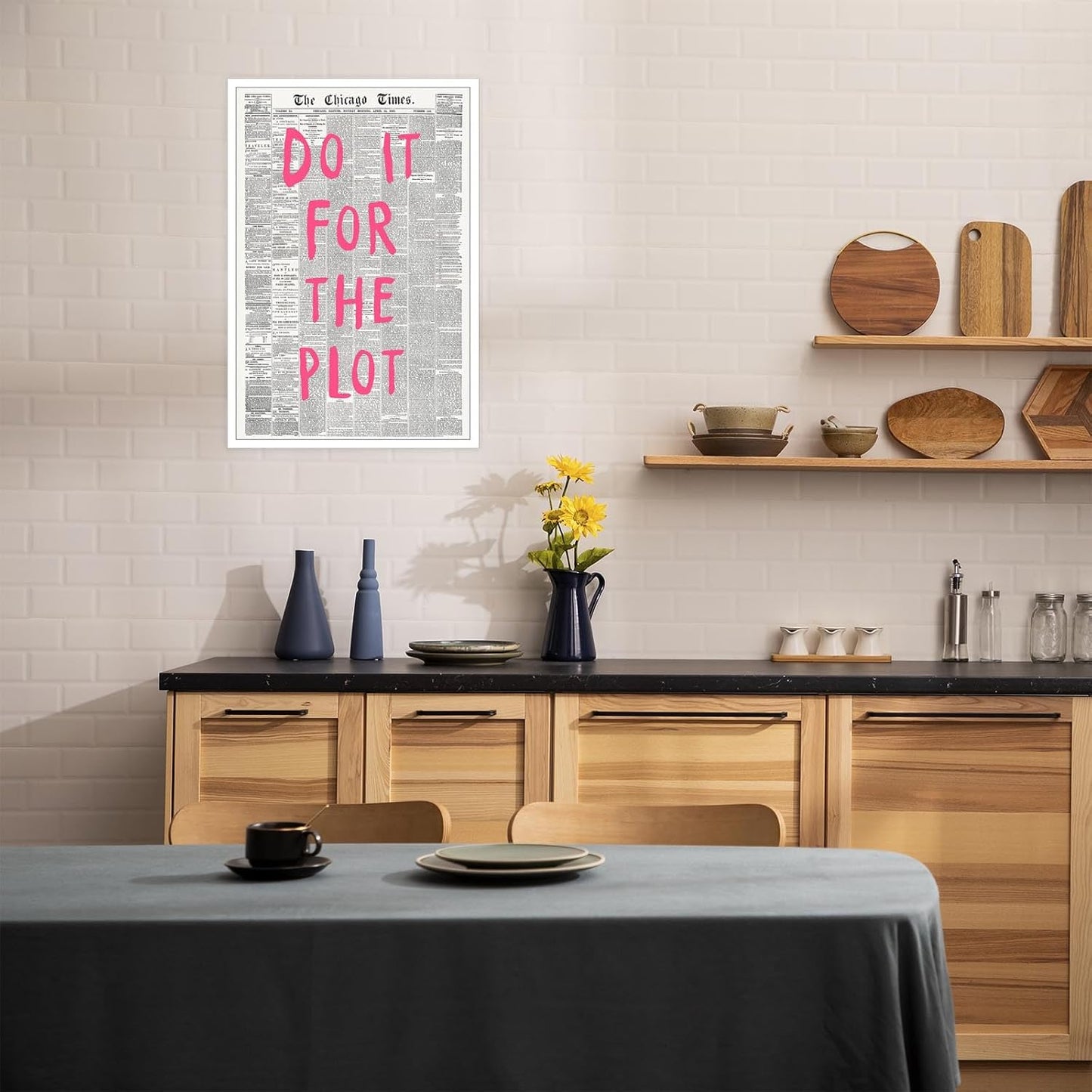 Liyark Retro Black And White Chicago Newspaper Poster Pink Trendy Preppy Apartment Art Motivational Affirmation Do It For The Plot Prints For Home Bedroom Living Room Wall Decor 16x24in Unframed