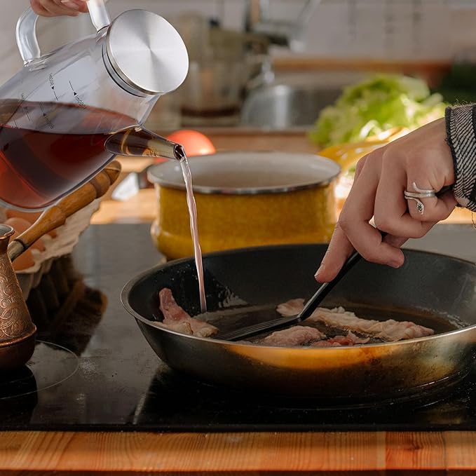 Large Glass Oil Dispenser Bottle for Kitchen Cooking Recipiente Para Aceite De Cocina Olive Oil Vinegar Dispenser Cruet Stainless Steel Lid No Drip Liquid Container (Grey, 34oz /1000ml)