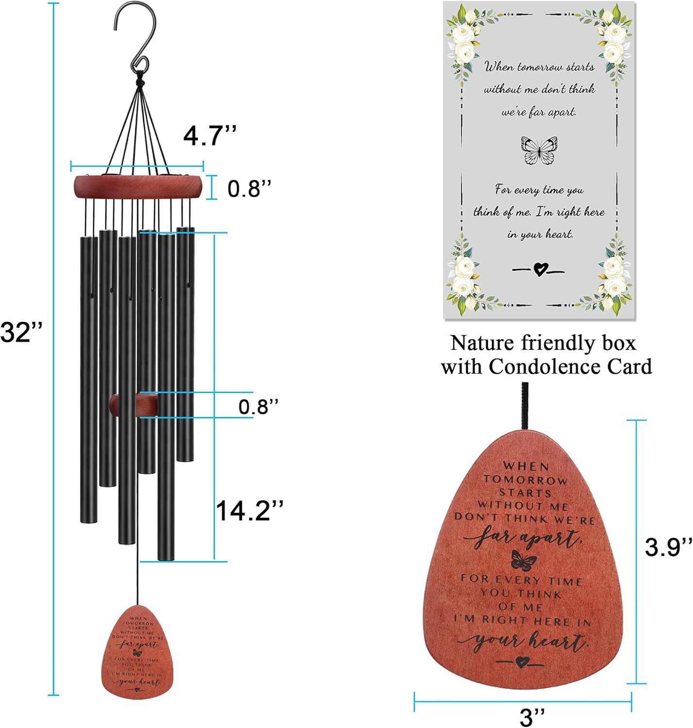 Memgift Memorial Wind Chimes for Outside – Sympathy Gift for Loss of Loved One, Outdoor Keepsake in Memory of Family, Garden Decor
