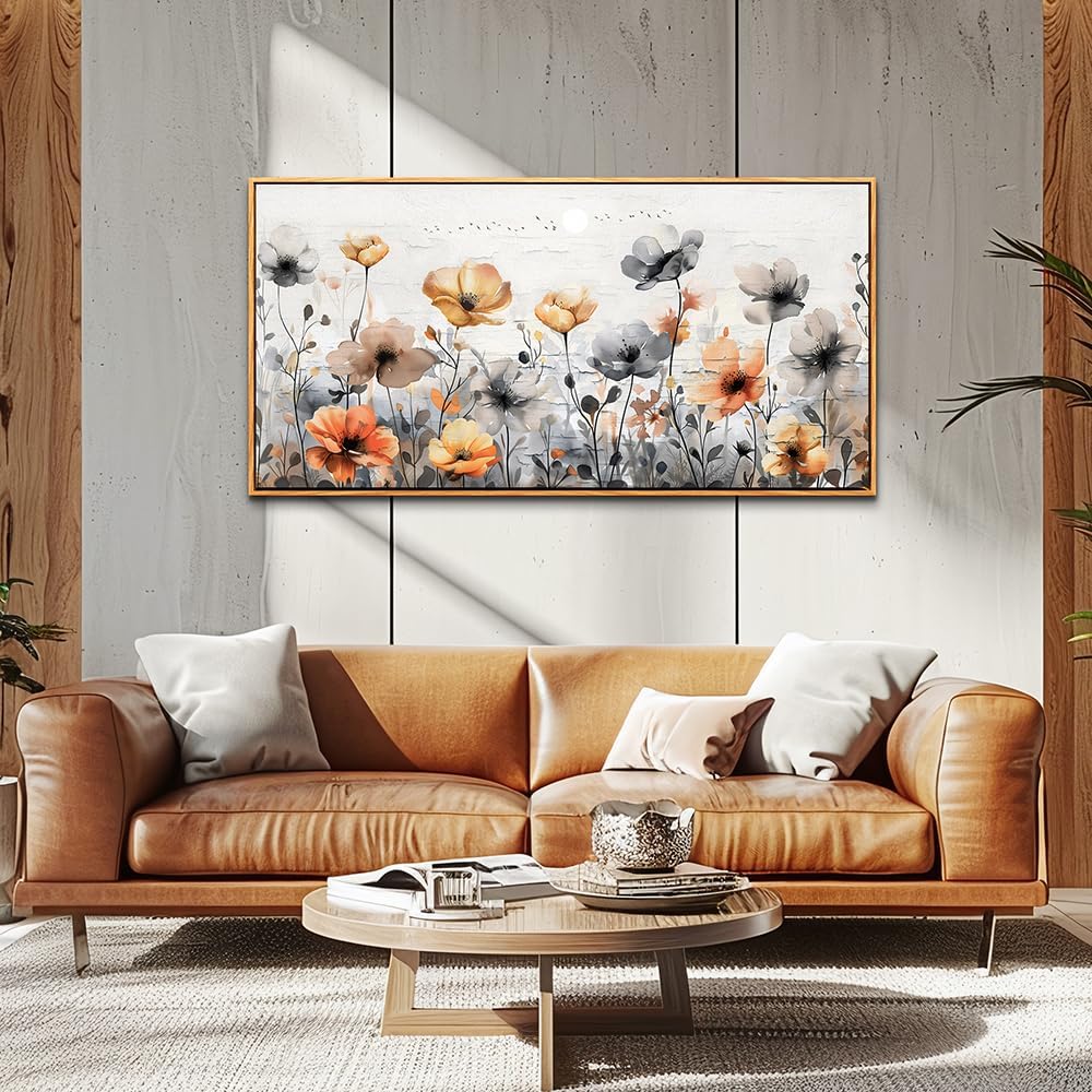 ZUITINGHUA Large Wood Framed Wall Decor For Living Room Canvas Wall Art For Office Modern Wall Decorations For Bedroom Flowers Landscape Paintings Farmhouse Pictures Artwork Home Decor 24x48 In