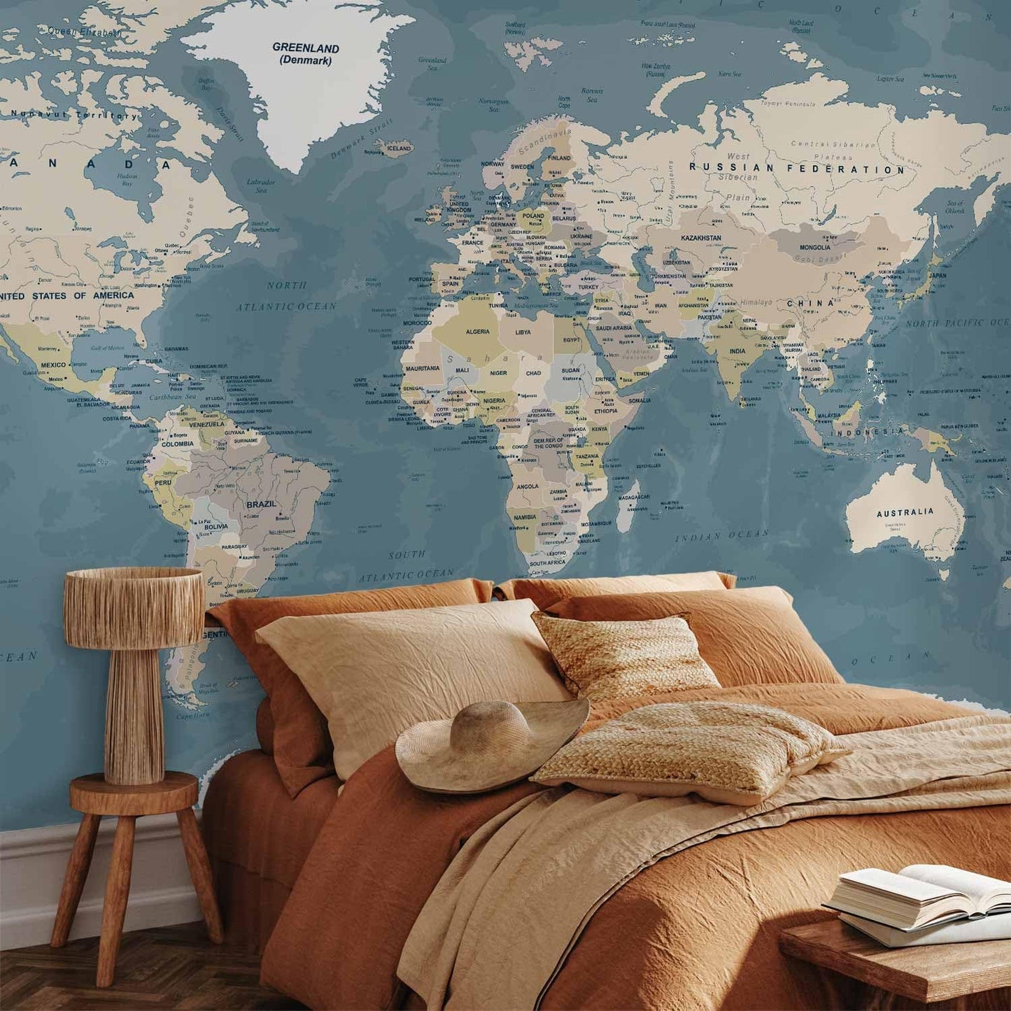 artgeist Premium Wall Mural World Map 79x55 in - XXL Non-Woven Wallpaper Fleece Wall Decor Photo Print Picture Image Design Home Map of The World k-B-0063-a-a