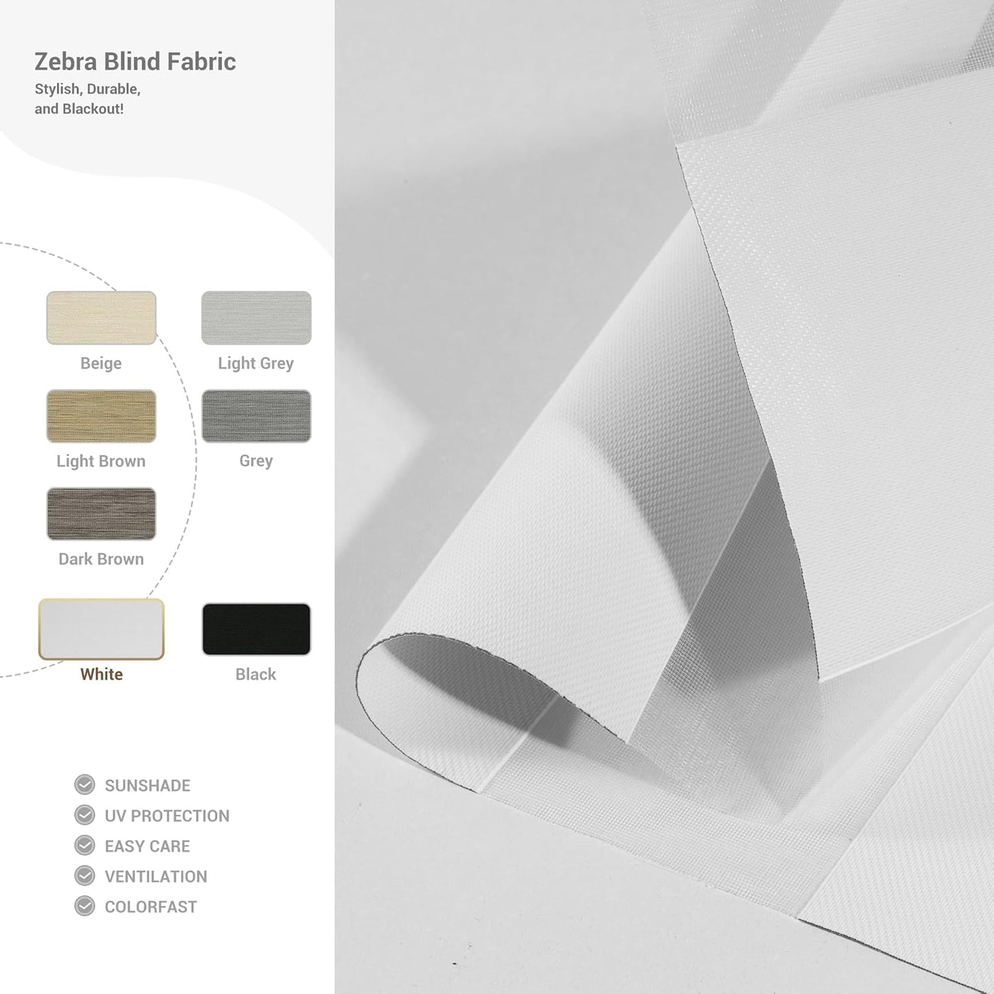 Cordless Zebra Blinds for Windows, Blackout Interior Blinds,Easy to Install,UV Protection,for Offices and Home,Custom Roller Shades, Solid White, 72" W x 64" H