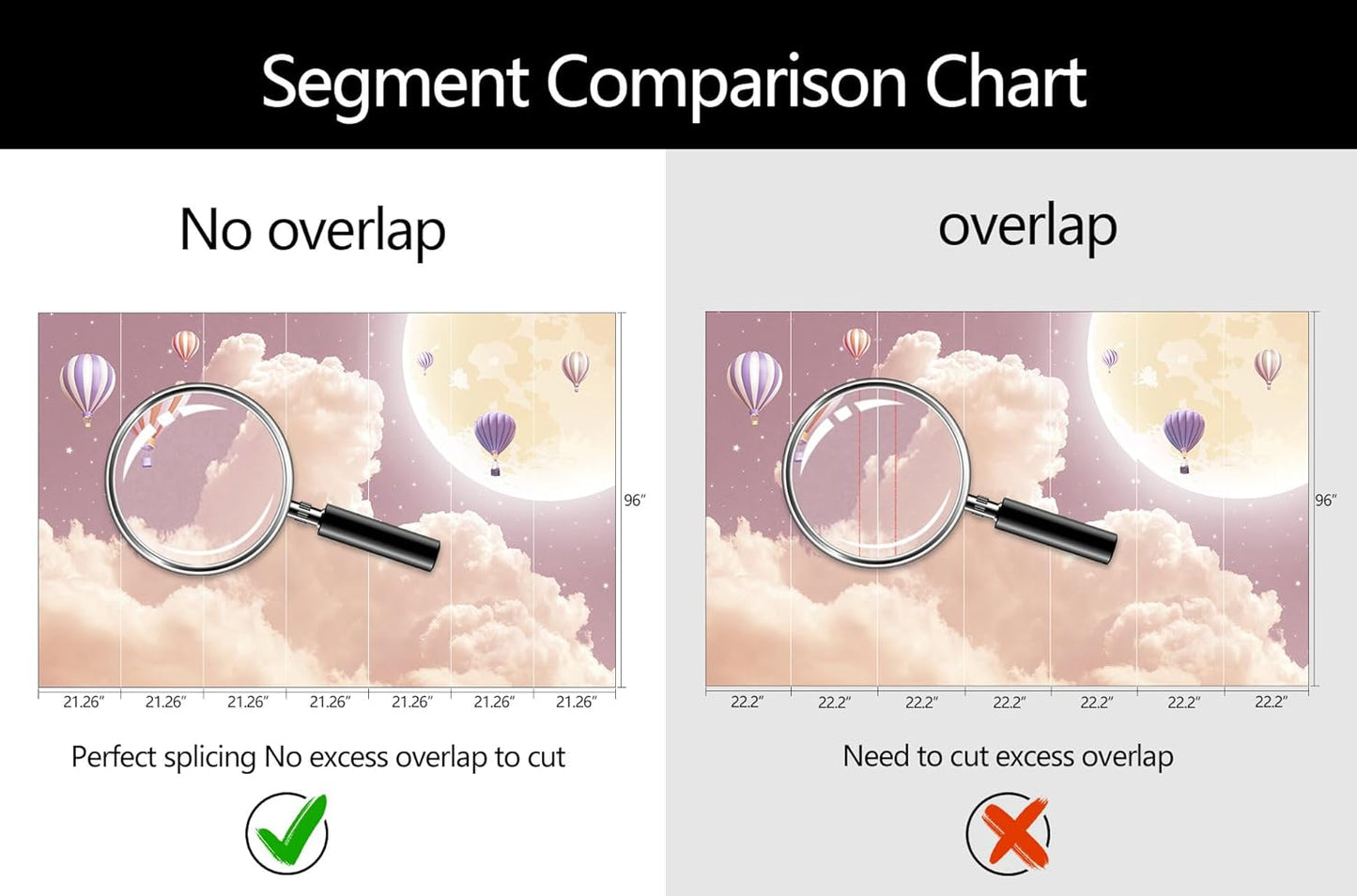 Pink and Purple Clouds Wallpaper Hand-Painted Hot Air Balloons Moon Wall Mural for Children's Room Girls Room (Not Peel and Stick)