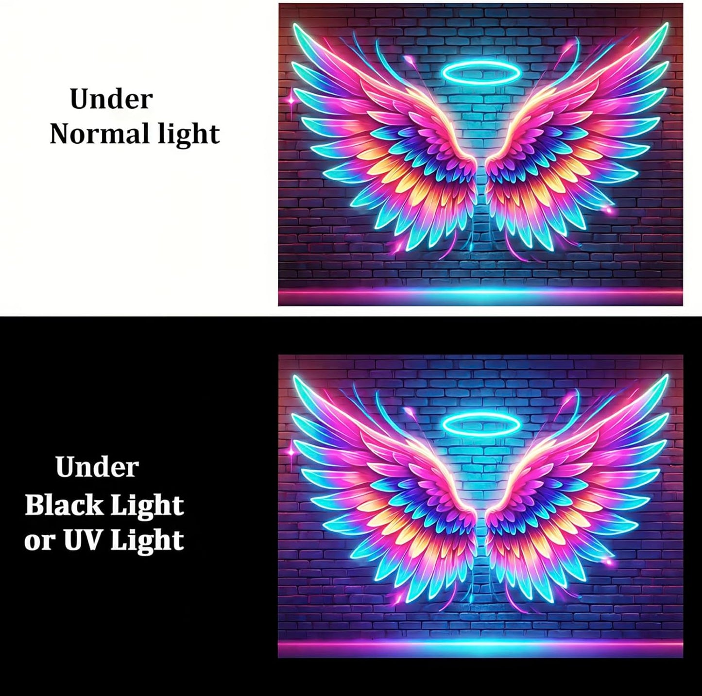 BlissYard Blacklight Angel Wings Tapestry UV Reactive Neon Wings Wall Hanging Tapestries Pink Angel Wings Tapestries for Girls Teens Glow in the Dark Tapestry for Party Carnival Backdrop 59 X 78 in