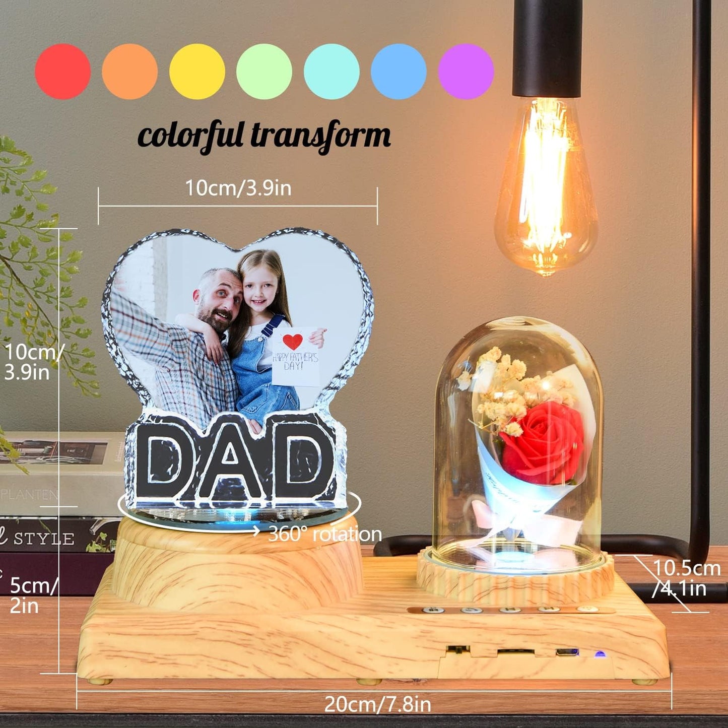 Dad Gift Unique Color Print Custom Photo Crystal Night Light Ornament for Dad Daddy Day Birthday Christmas Gift Atmosphere Light