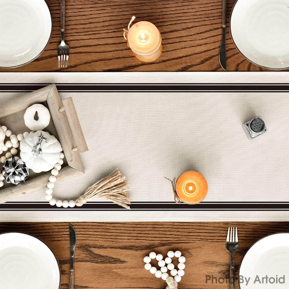 Artoid Mode Hello Fall Stripes Pumpkin Autumn Table Runner, Seasonal Fall Kitchen Dining Table Decoration for Home Party Decor 13x120 Inch