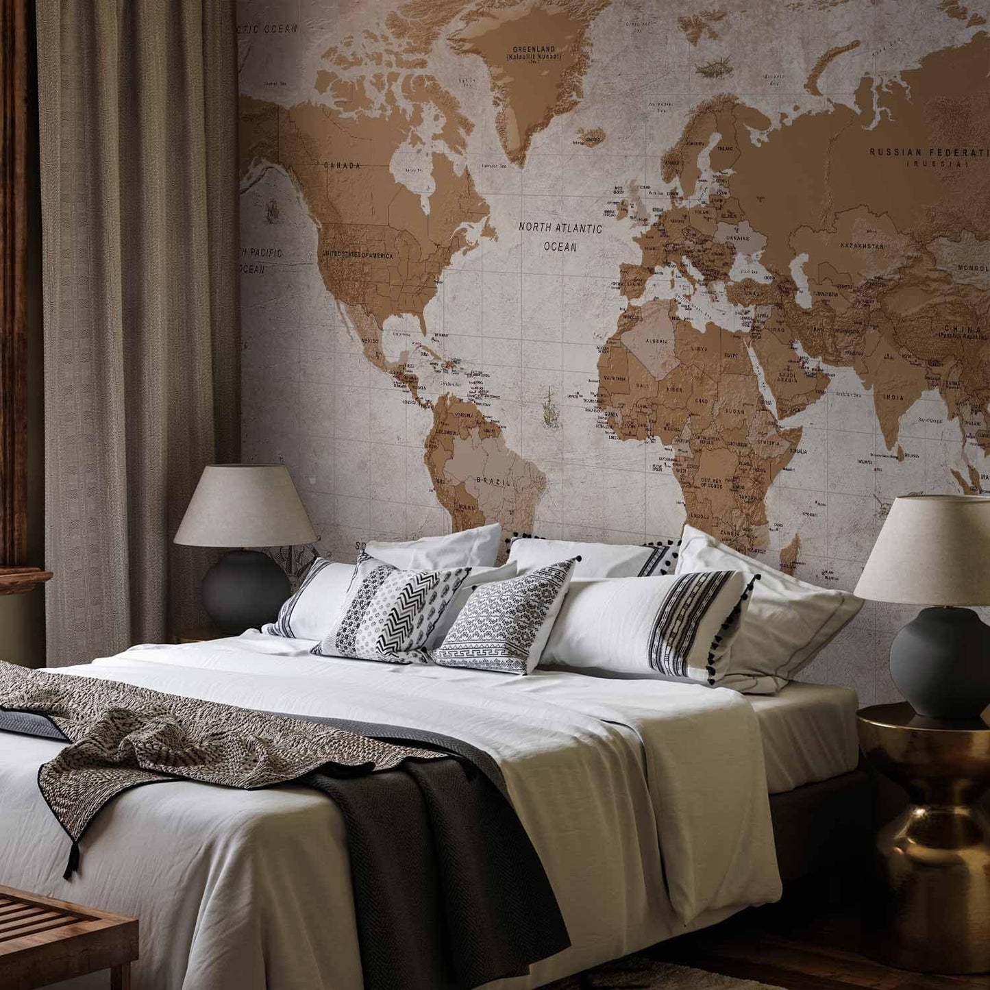 artgeist Premium Wall Mural World Map 177x124 in - XXL Non-Woven Wallpaper Fleece Wall Decor Photo Print Picture Image Design Home Map of The World k-A-0108-a-a