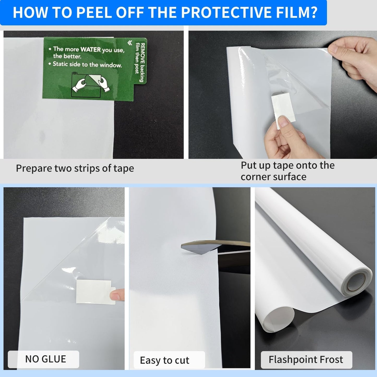 Window Privacy Film with Installation Tools, Static Cling, Anti UV, Heat Control, Ideal for Home Shower Office Glass Door (White Frosted, 23.6X157.4Inch)