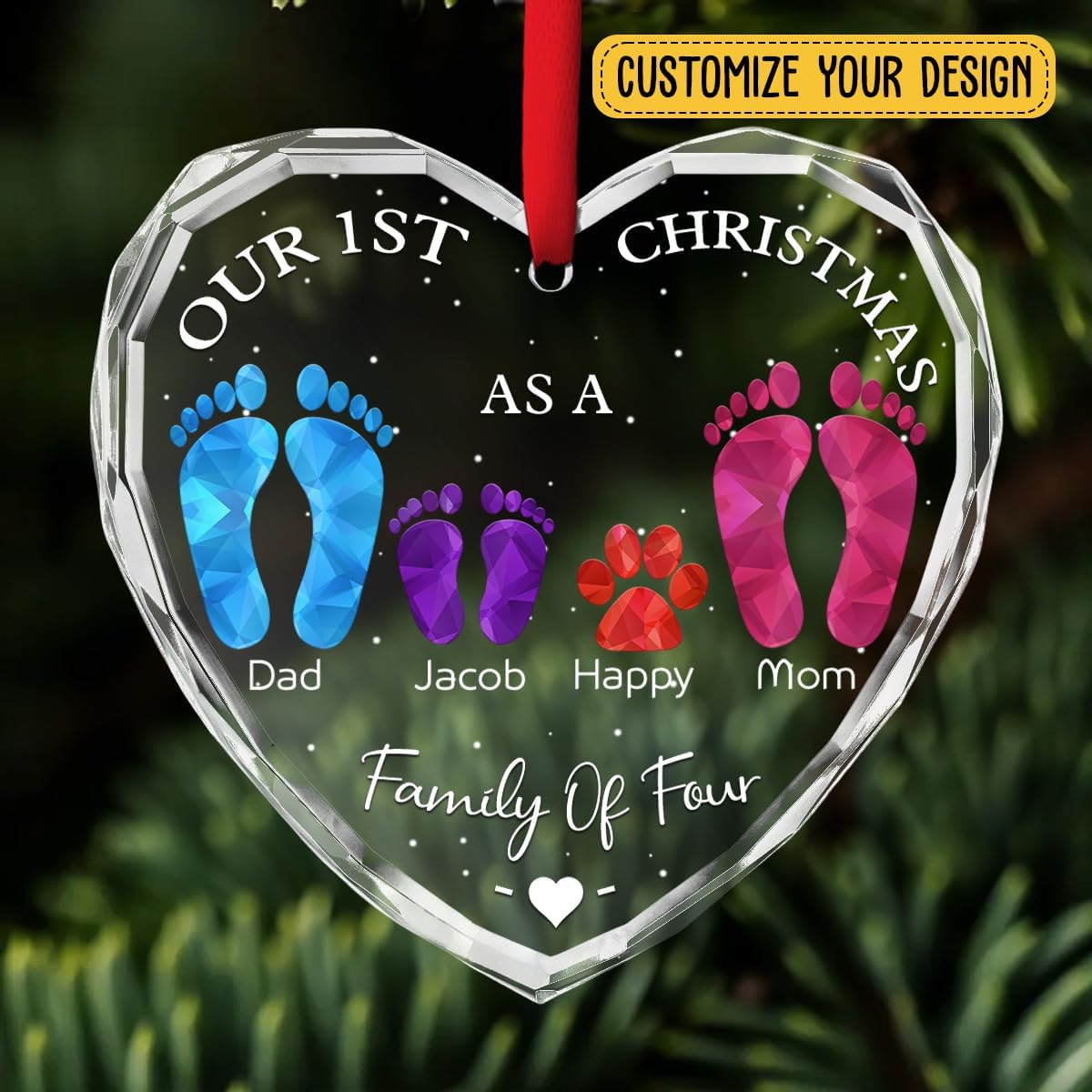 First Christmas As A Family - Personalized Custom Glass Ornament for Family of 5 People and Pets, 1st Xmas Family Ornament 2025 Baby's First Christmas