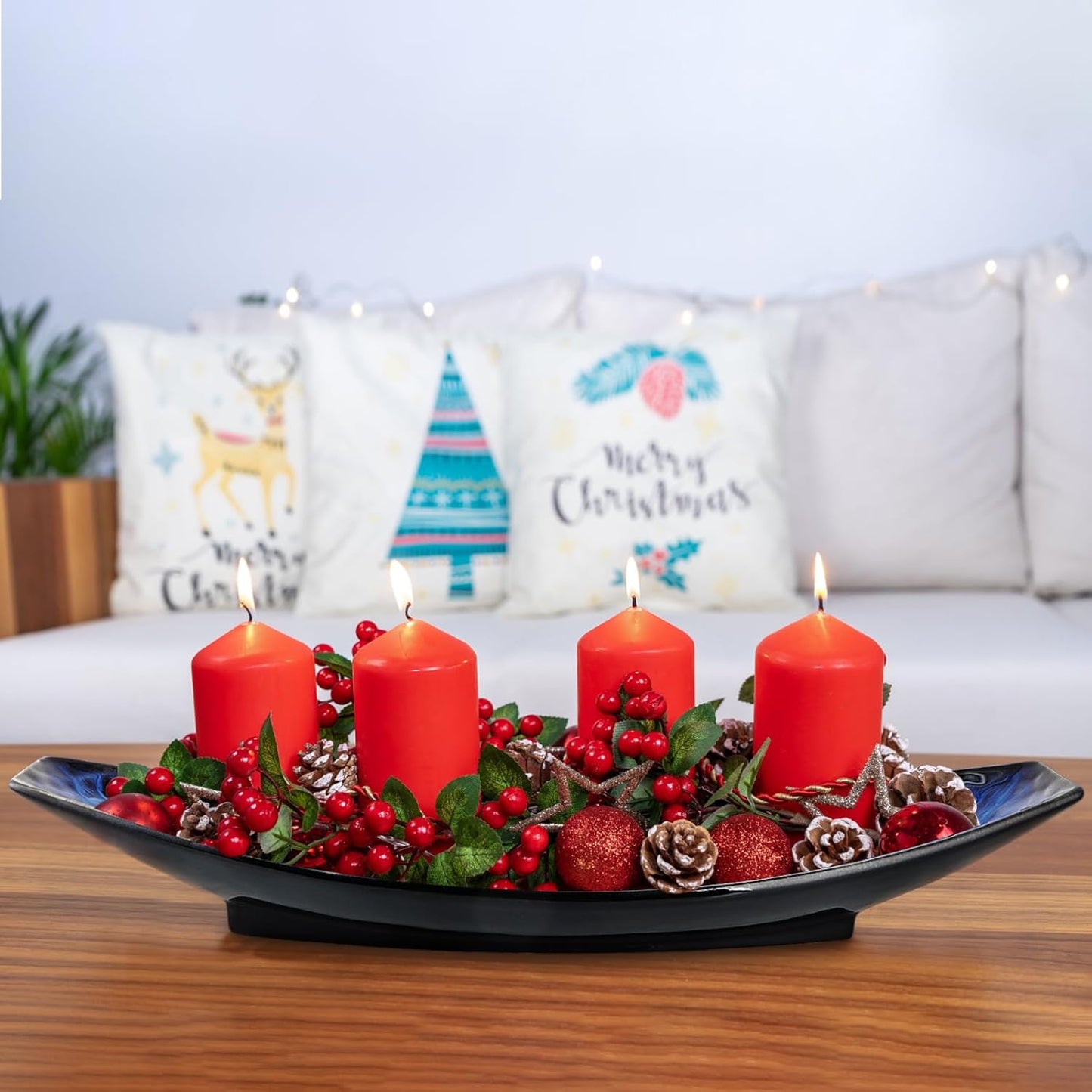 16" Large Ceramic Decorative Tray, Long Boat Shaped Centerpiece Bowl, Multipurpose Serving Platter for Home, Party Decor or Sushi, Fruits, Desserts (Blue)