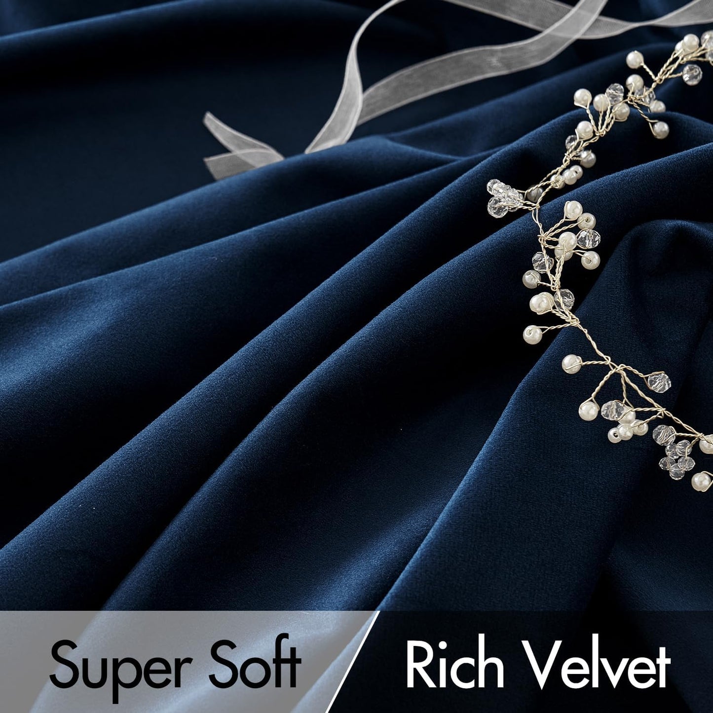 MIULEE Navy Blue Velvet Curtains 108 inches Long 2 Panels - Luxury Pinch Pleated Room Darkening Window Drapes for Bedroom Living Room Thermal Insulated Super Soft Blackout, Back Tab Rod Pocket