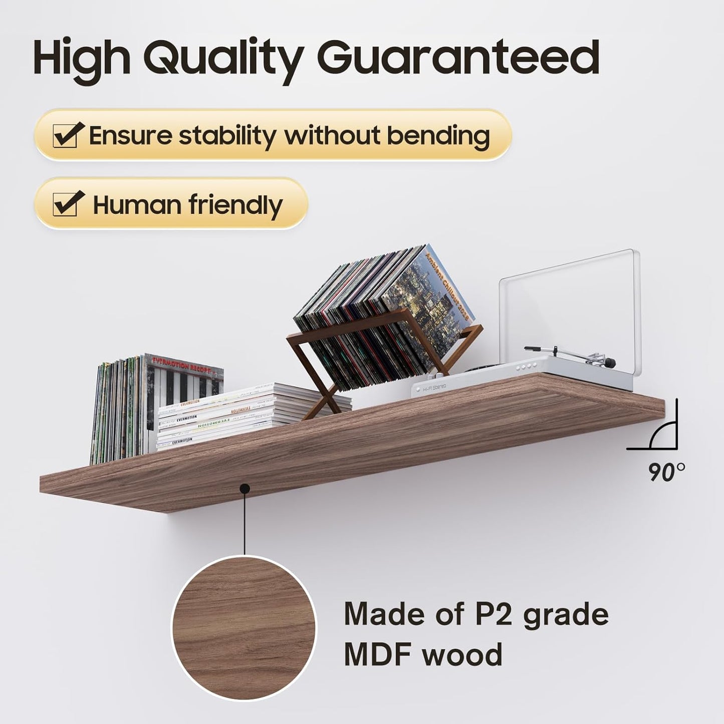 Wall Shelf Set of 2, Walnut Floating Shelves 36 in W x 10 in D x 1 in H, Wooden Floating Wall Shelf with Invisible Brackets for Living Room/Bedroom/Bathroom/Kitchen Storage and Decor