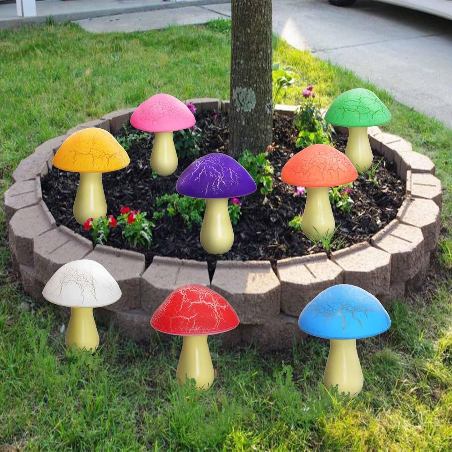 Homeleo 8-Pack Cracked Mushrooms for Garden Decor, Solar Mushroom Lights Outdoor, Super Cute Whimsical Garden Art for Yard Decor Gnome Flowerbed Housewarming Decor(Multicolored)