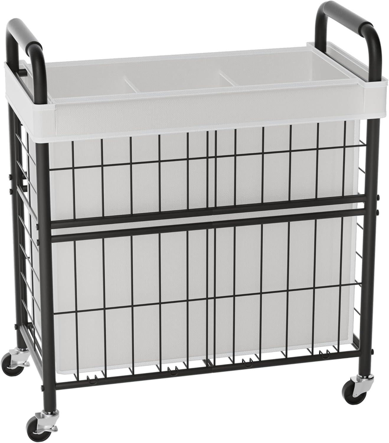 Laundry Hamper 3 Section, 145L Rolling Laundry Sorter Basket with Wheels, 3 Compartment Clothes Organizer Cart, Pull-Out Removable Bags for Laundry Room, Bathroom, Bedroom, White