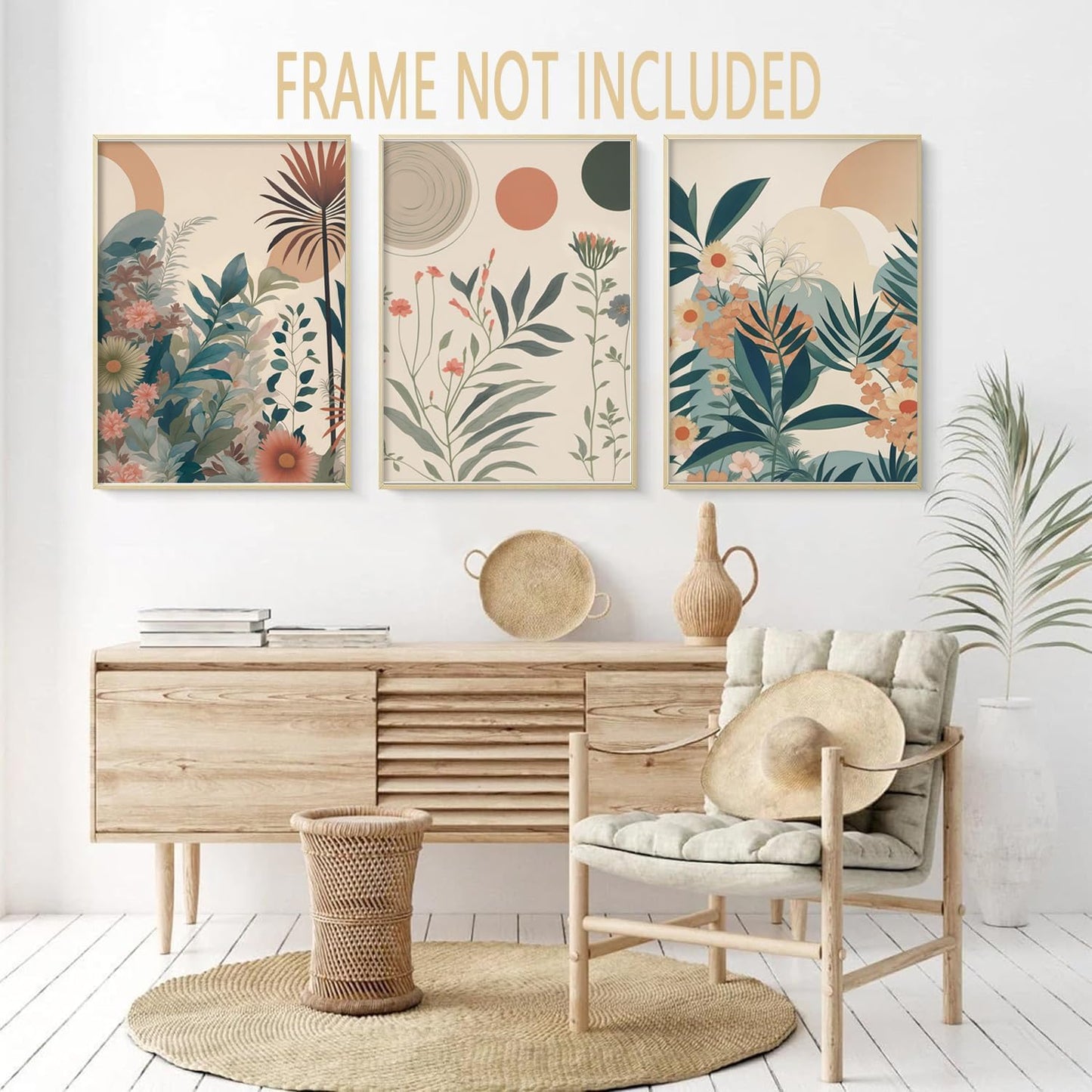 Marllifenney Orange Boho Plants Canvas Wall Art Abstract Botanical Poster Set of 3 Modern Nature Wall Decor Floral Prints Painting Picture for Living Room Bedroom Kitchen Office 16x24in Unframed