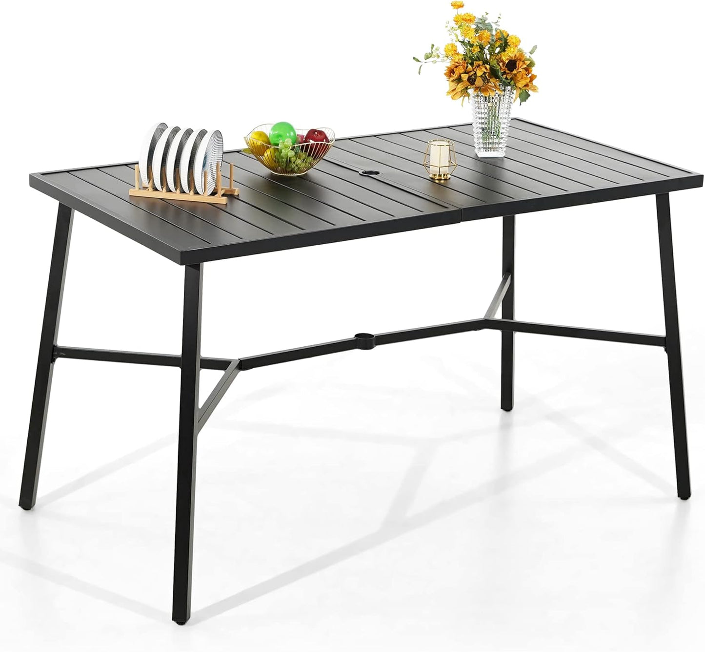 PHI VILLA Outdoor Patio Bar Dining Table for 6, 40" High Top Rectangle Metal Steel Table with 1.97" Umbrella Hole for Garden, Yard and Deck, Black