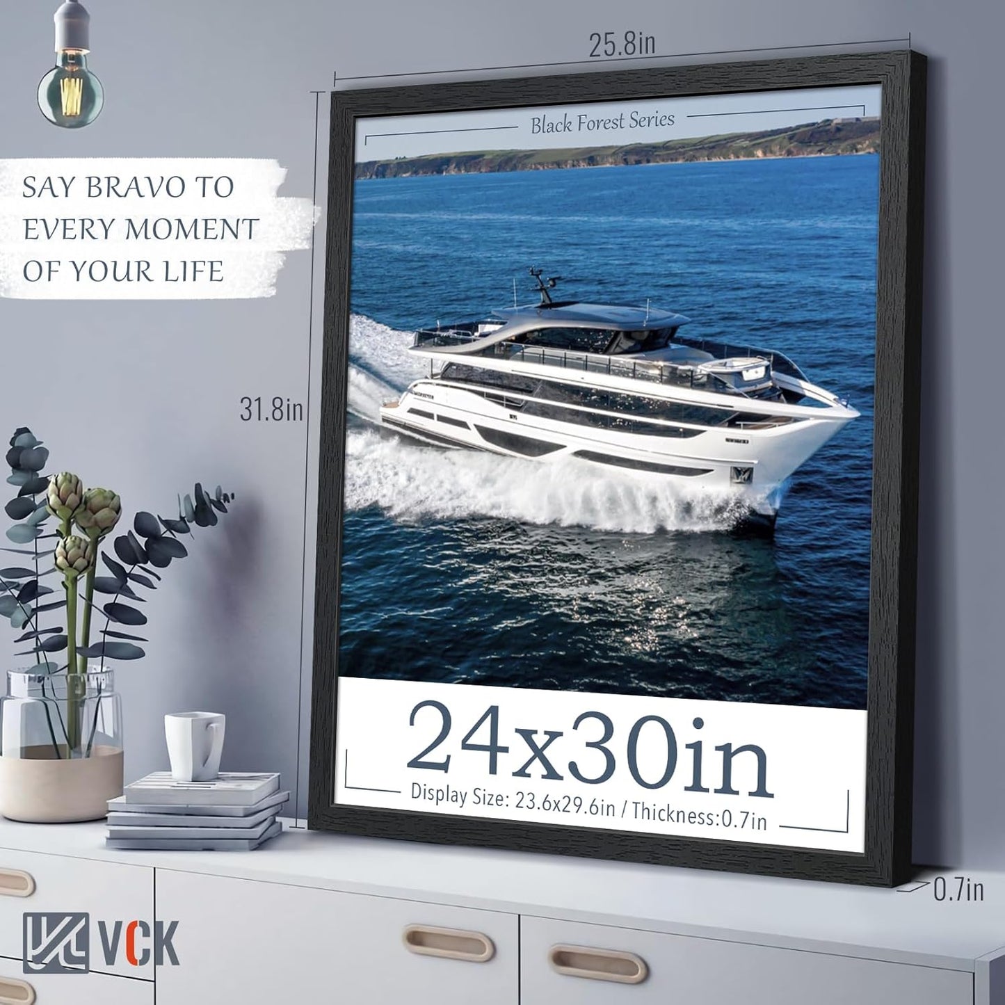 VCK 24x30 Poster Frames Set of 3, Black Solid Wood Picture Frame, Textured Exclusive Gallery Frame - Wall Hanging