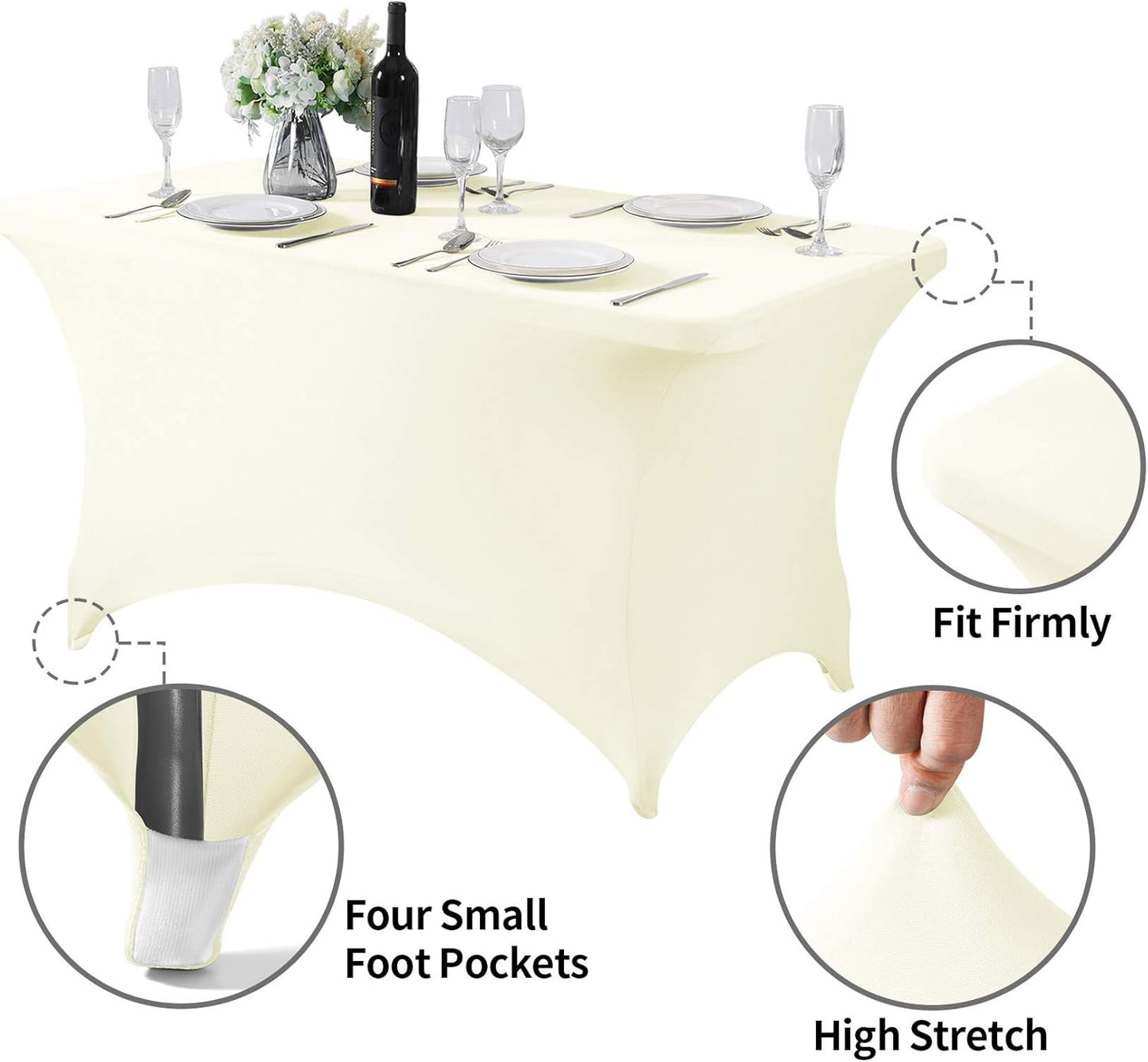 Spandex Table Cover for 4FT or 6ft or 8ft Table Universal Fitted Stretch Tablecloth for Party, Banquet, Wedding and Events-Ivory