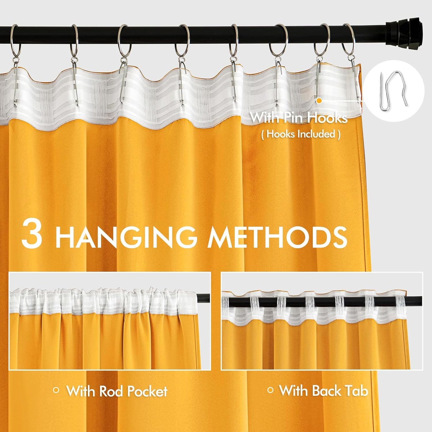 MIULEE Yellow Back Tab Blackout Curtains 84 Inch Length 2 Panels Set for Living Room Bedroom Privacy, Rod Pocket/Pinch Pleat Thermal Insulated Room Darkening Pleated Light Blocking Drapes