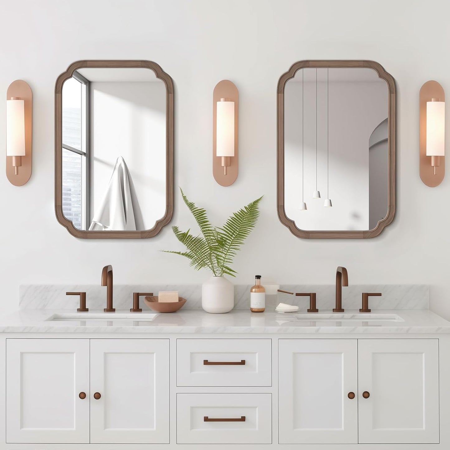 WallBeyond 20" x 30" Rounded Corner Arch Wall Mirror with Wood Frame for Entryway, Living Room or Bedroom Home Decor - Light Woodgrain [20" x 30" Walnut]