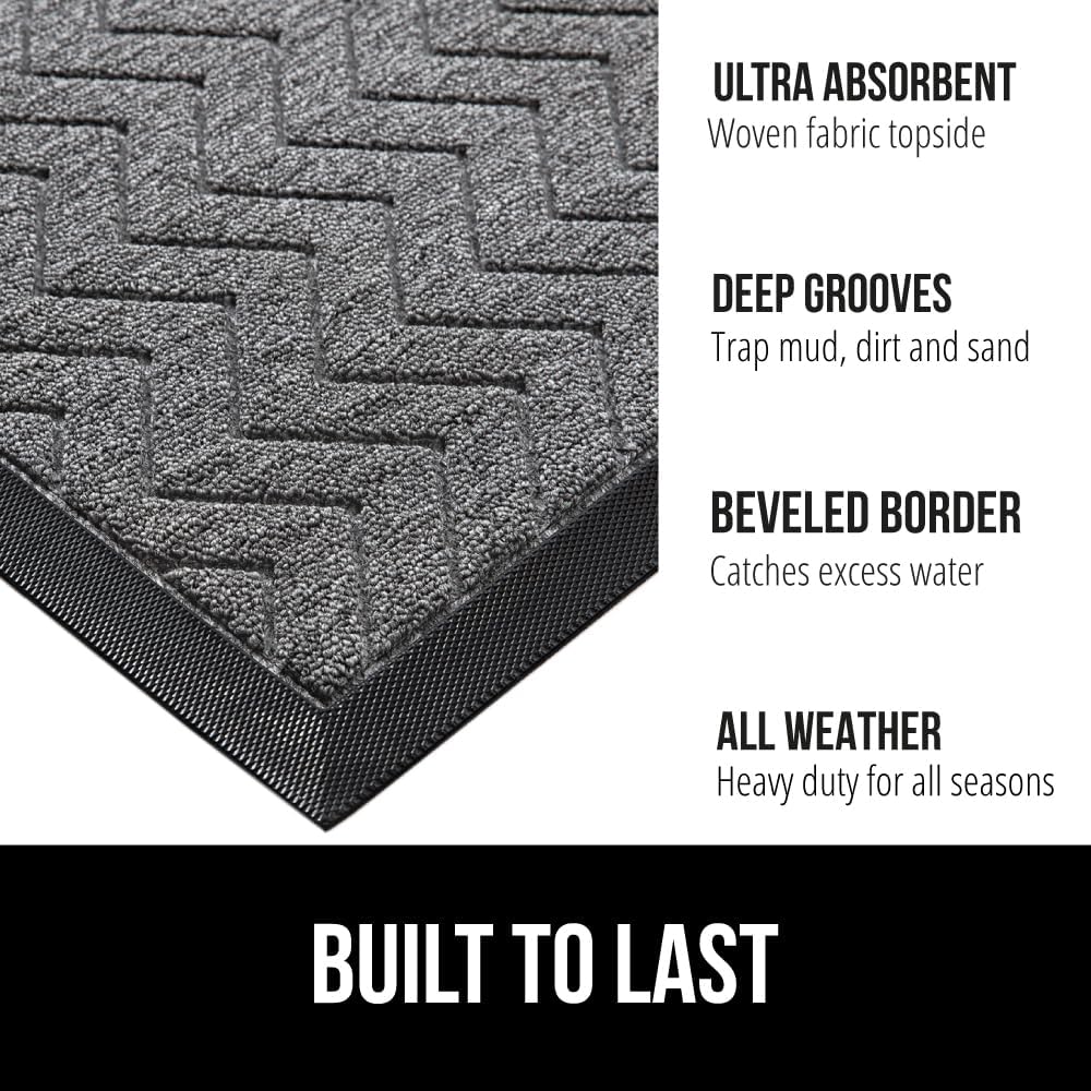 GORILLA GRIP 100% Waterproof All-Season WeatherMax Doormat, 34x58, US Designed Natural Rubber, Stain and Fade Resistant, Low Profile Indoor Outdoor Door Mats, Easy Clean Patio Mat, Steel Chevron