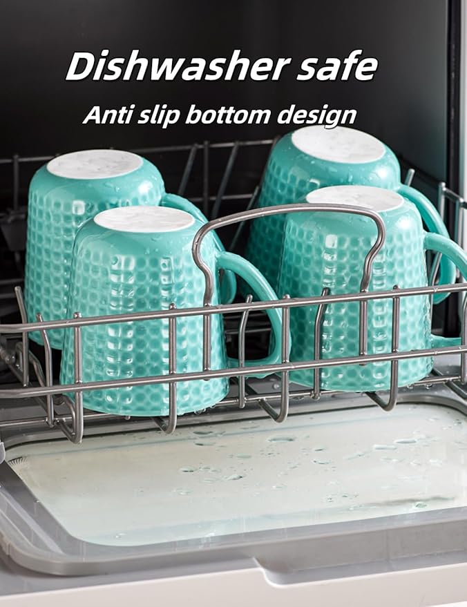 Ceramic Coffee Mugs 15 oz, Large Waffle Embossed Mug Set with Handle, Unique Coffee Cups for Latte, Cappuccino, Cocoa, Hot Tea, Mocha, Milk, Housewarming Wedding Present - Set of 6 (Turquoise)