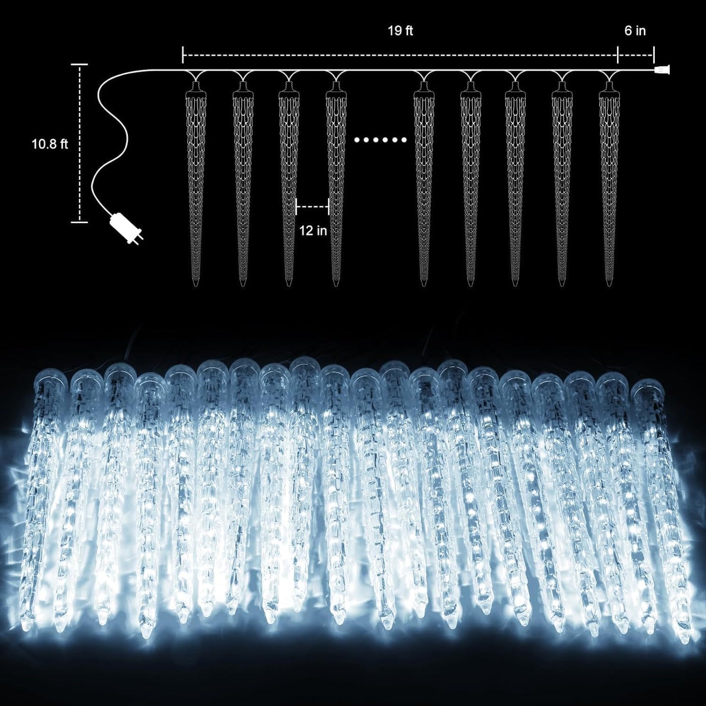 Christmas Meteor Shower Icicle Lights Outdoor, 19.8Ft With 20 Large Tube 480 LED Dropping Effect, Waterproof Decorations for House Eave Roofline, Warm White