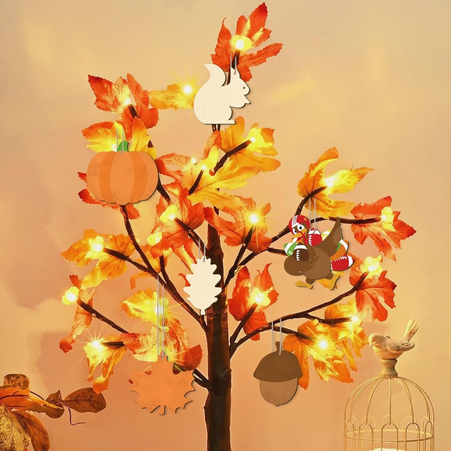 24 PCS Unfinished Wooden Thanksgiving Crafts, Pumpkin Turkey Shaped Hanging Ornaments DIY Wood Craft Cutouts for Thanksgiving Party Decor (Thankgiving)