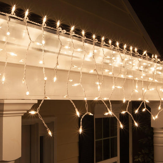 8.5 ft 150 Clear Icicle Lights - White Wire, Indoor/Outdoor Christmas Icicle Lights