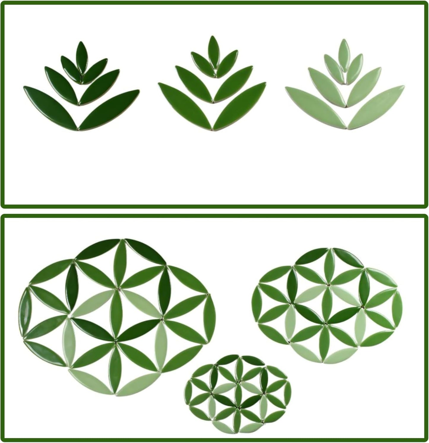 VerzTile Mosaic Tiles for Crafts - Petal Shaped Ceramic Tile Craft Hobbies & Art Projects 39 Color Options Endless Creativity DIY Design (Green)
