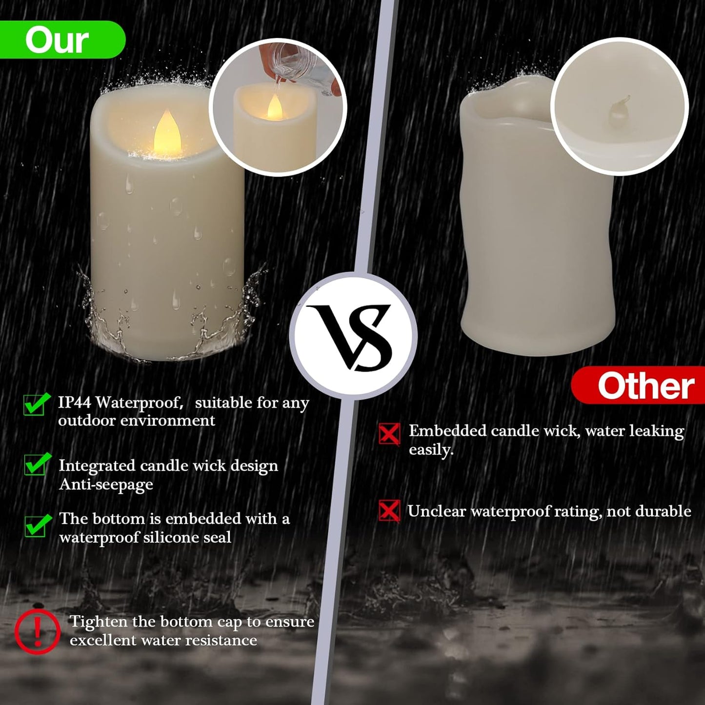 Flameless Flickering Candles with Remote and Timers, 1000 Hours Waterproof Outdoor Indoor Battery Operated LED Pillar Candles, Ivory Plastic, Set of 3(D 3" x H 4" 5" 6")