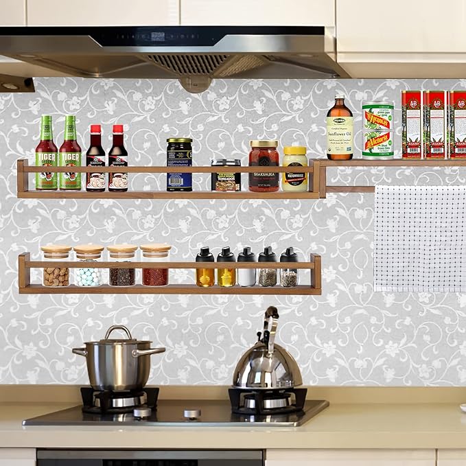 AZSKY Light Walnut Nursery Book Shelves 36 in Floating Wall Mounted Bookshelf Kids Room Hanging Shelves Toddlers Toys Books Storage Organizer a Set of 3