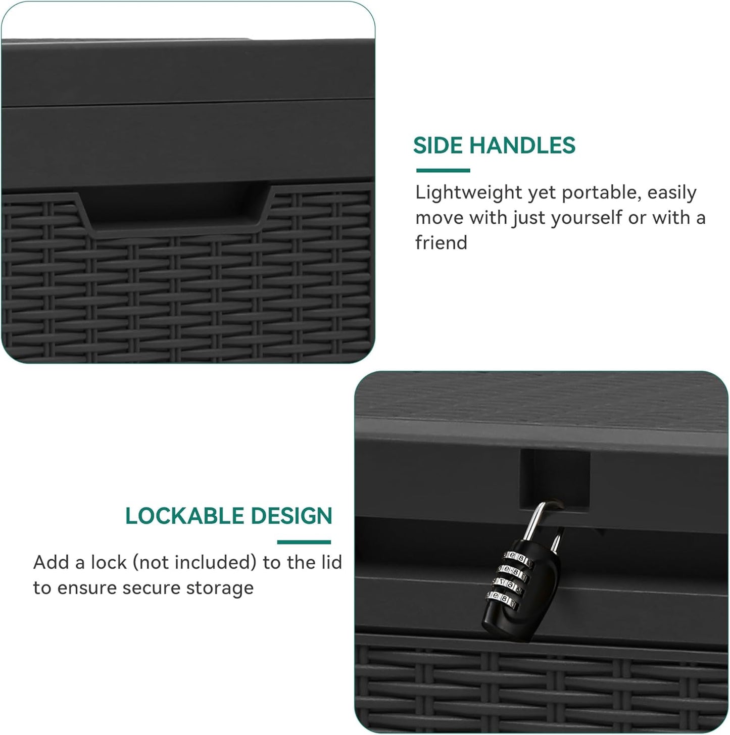 YITAHOME 60 Gallon Resin Deck Box, Weather Resistant Outdoor Rattan Storage Box, Lockable Indoor Outdoor Storage for Supplies and Essentials, Black