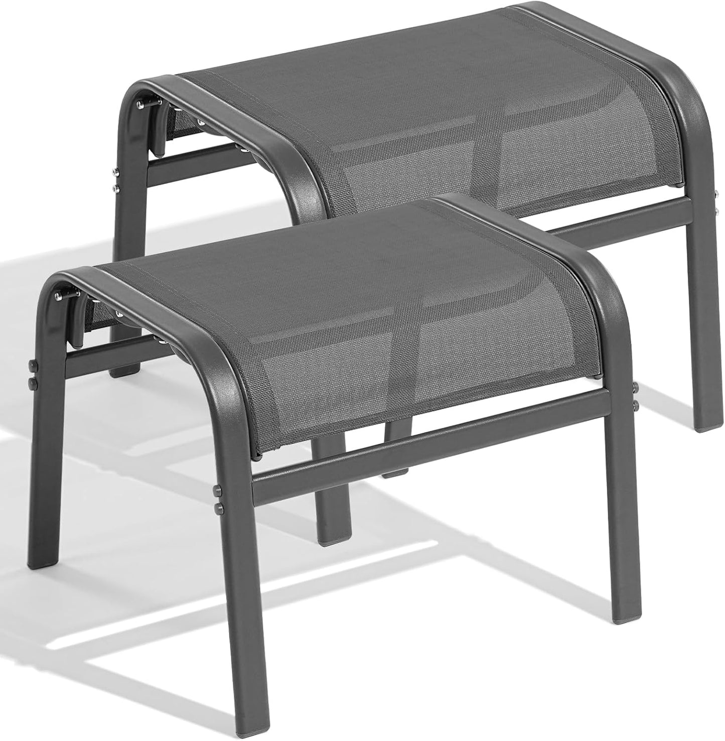 Outdoor Ottoman Set of 2, All Weather Outdoor Foot Stool with Supportive Textliene and Metal Frame, Stackable Oversized Outdoor Foot Rest for Furniture Patio Garden Pool, Grey
