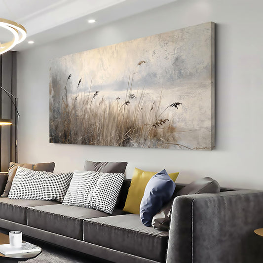 LASMOND Vintage Meadow Wall Art for Living Room Reed Grass Canvas Painting Prints Large Retro Rustic Cottagecore Countryside Landscape Farmhouse Bedroom Artwork Home Decor (40x20 Inches)