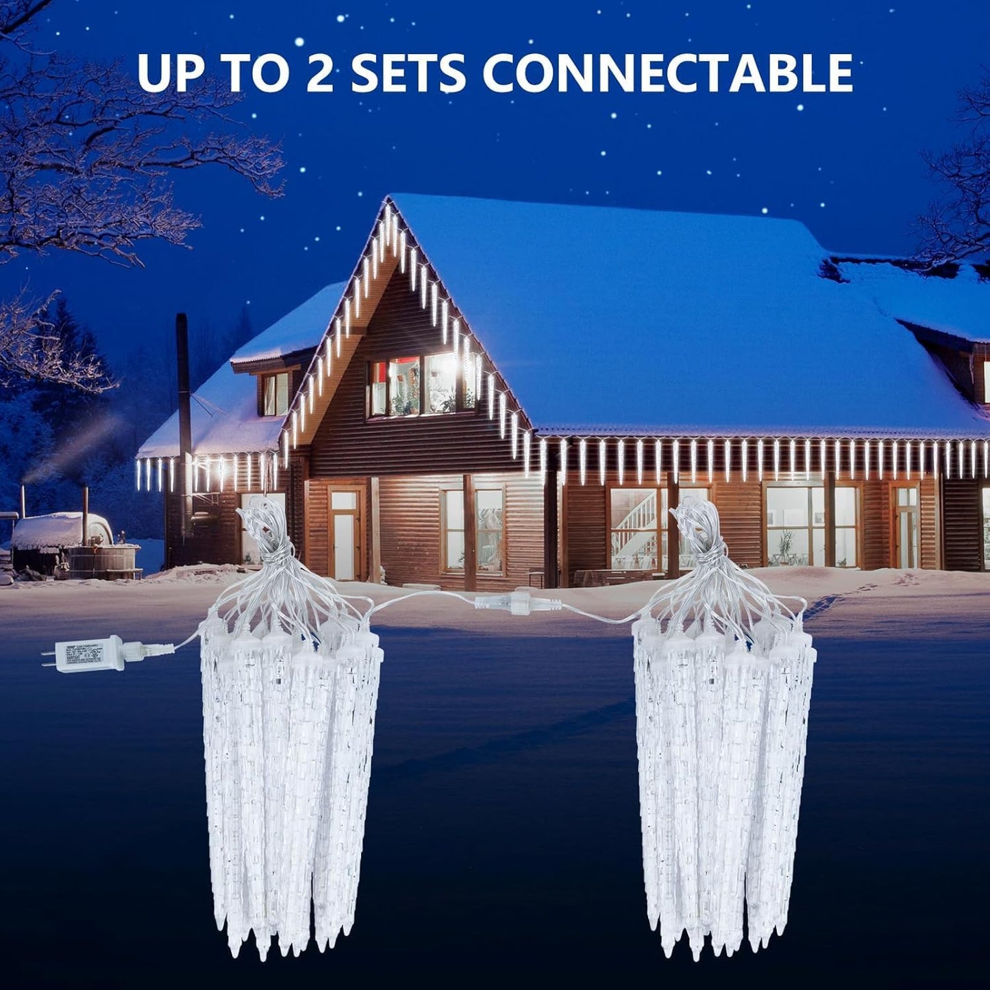 Brightown Christmas Meteor Shower Icicle Lights Outdoor, 30ft with 30 Tube 720 LED Dropping Effect, Waterproof Decorations for House Eave Roofline, Blue