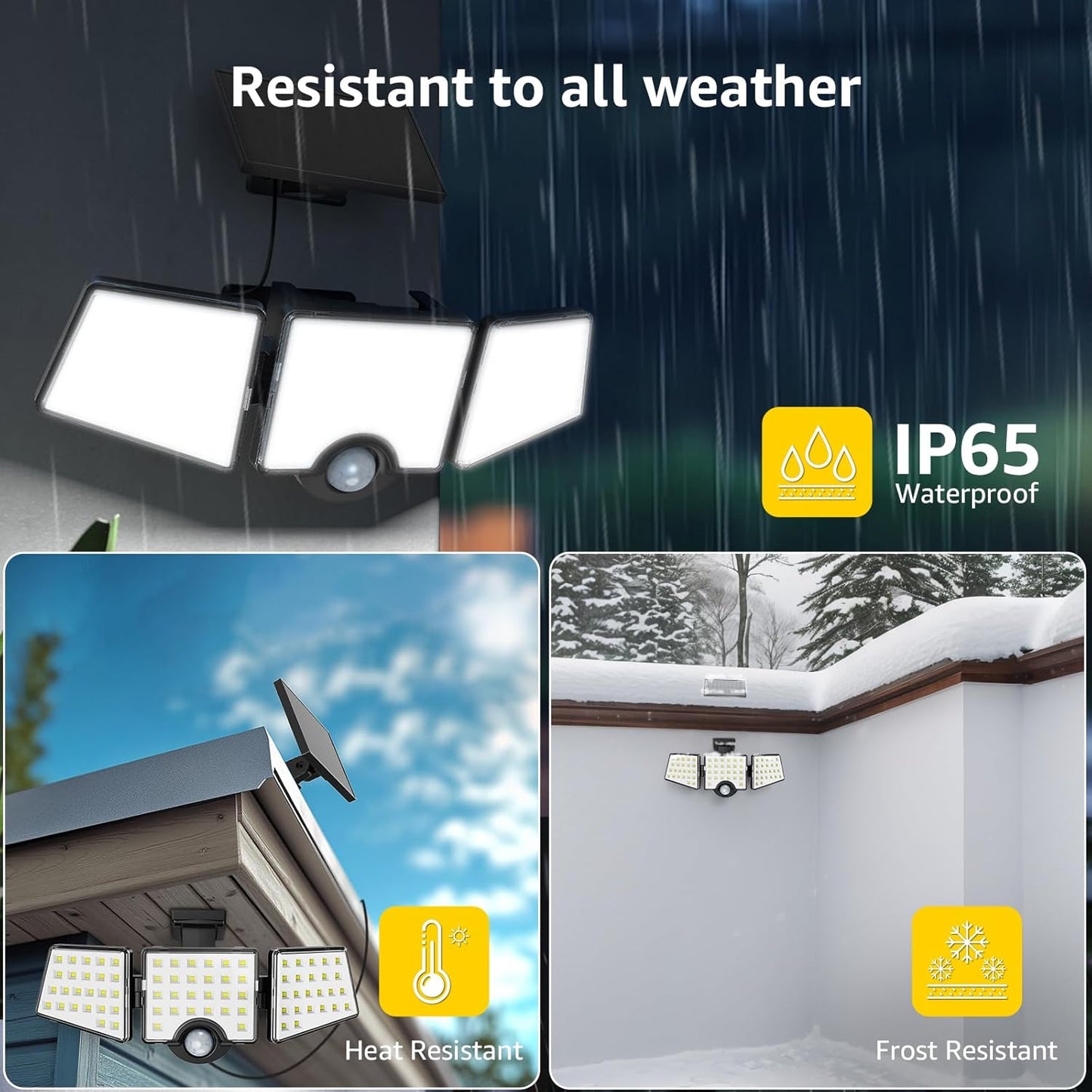 Solar Lights for Outside, WL5000 Motion Activated Security Lights, Separate Solar Panel, 3 Adjustable Head 270° Wide Lighting Angle, IP65 Waterproof Wall Lamp for Porch Yard Garage, 2 Packs