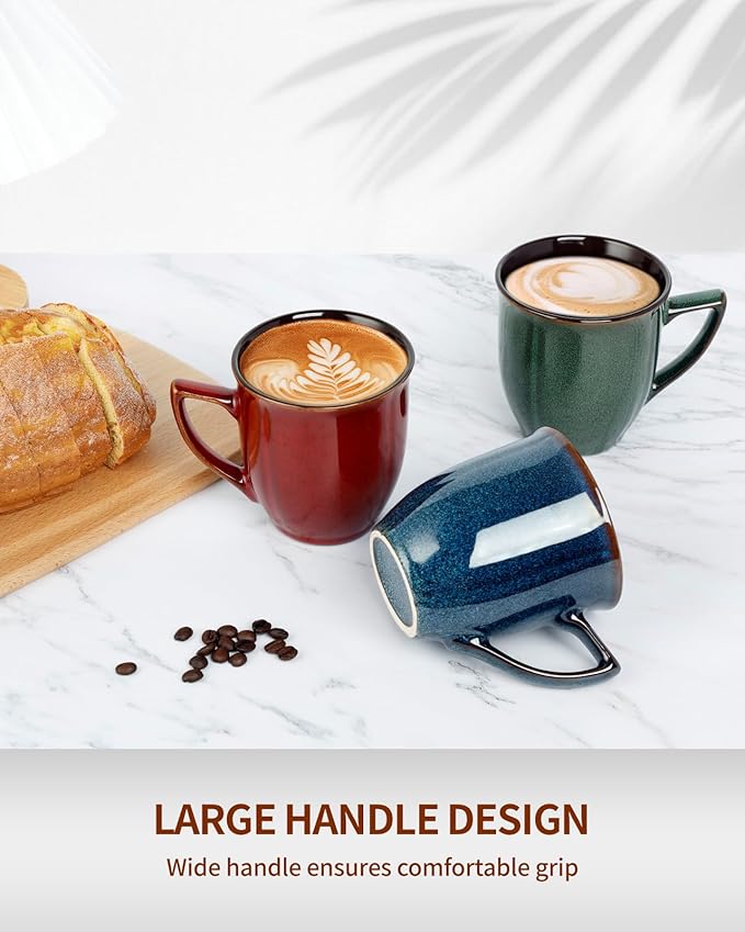 Ceramic Mugs 14 Oz,Mugs Set for Men Women, Ceramic Mugs Set with Large Handle for Coffee Tea Milk Cocoa, Coffee Cups Set of 6 Gift for Dad Mom,Easy to Clean & Hold, Microwave Safe.