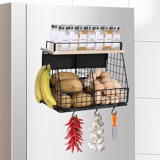 Large Magnetic Shelf for Fridge, Fruit and Vegetable Storage Wire Basket, Potato And Onion Storage Bin for Kitchen Organizers, Magnetic Spice Rack for Refrigerator, Kitchen Counter, RV and Laundry