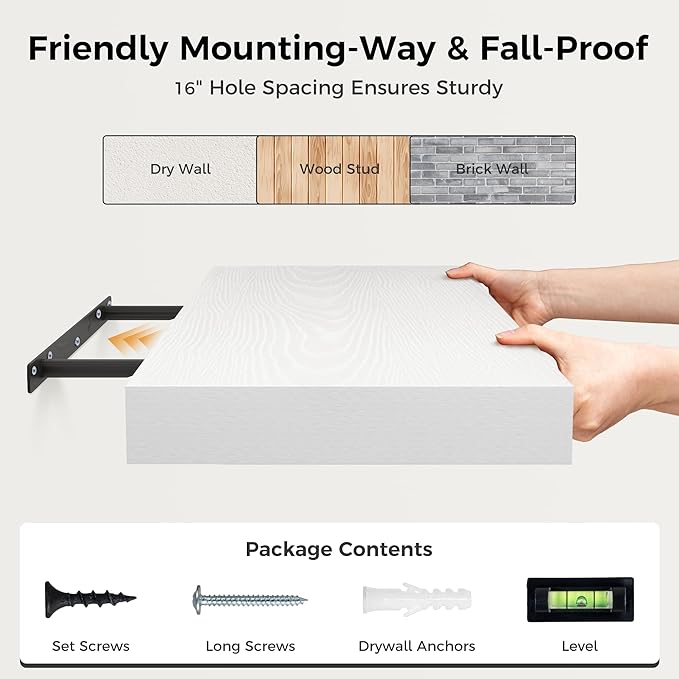 Fun Memories 72 Inch Floating Shelf, 12 Inch Deep Wall Shelf for Fireplace Mantel, Deep Storage Shelves for Home & Office, Wall Shelves with Invisible Bracket, White, Set of 1