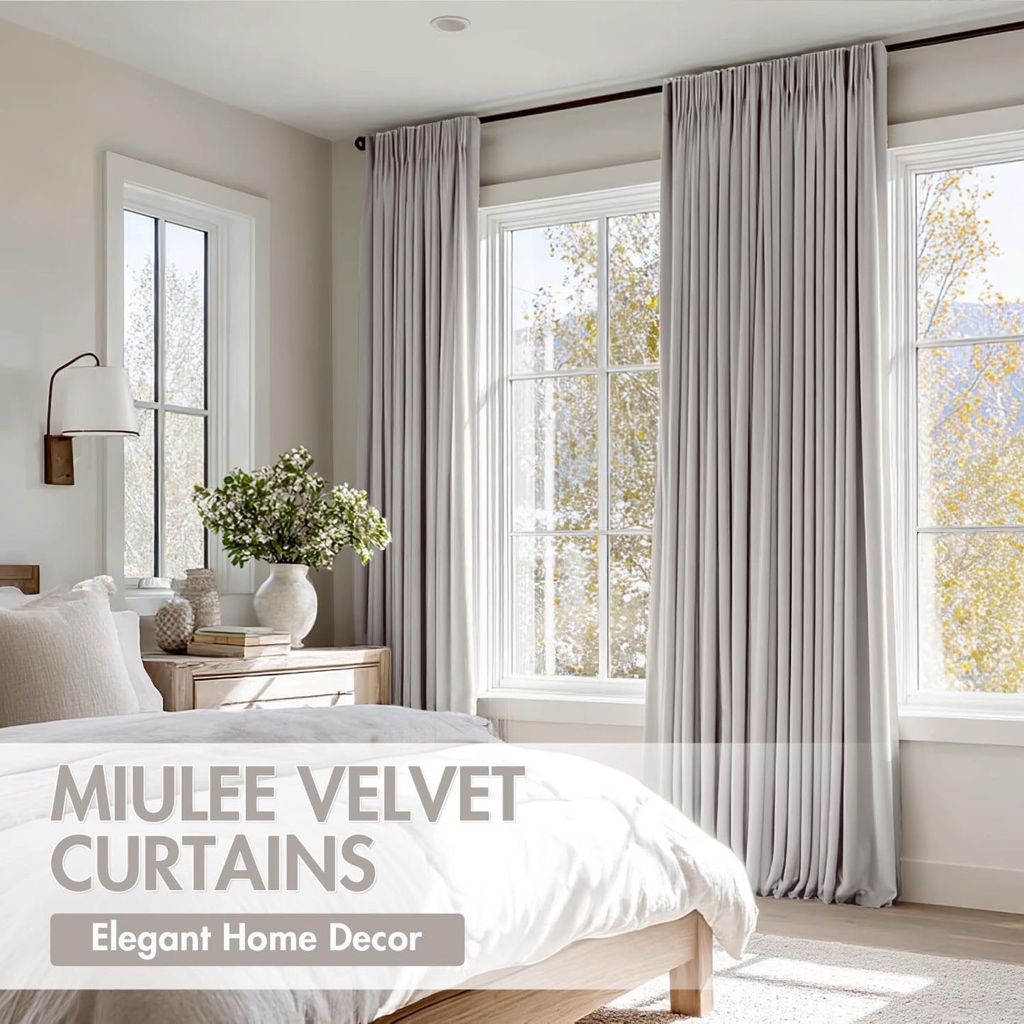 MIULEE Silver Velvet Curtains Thermal Insulated Blackout Curtain Drapes for Bedroom Living Room Darkening 108 Inches Long Curtains Panels Rod Pocket Set of 2