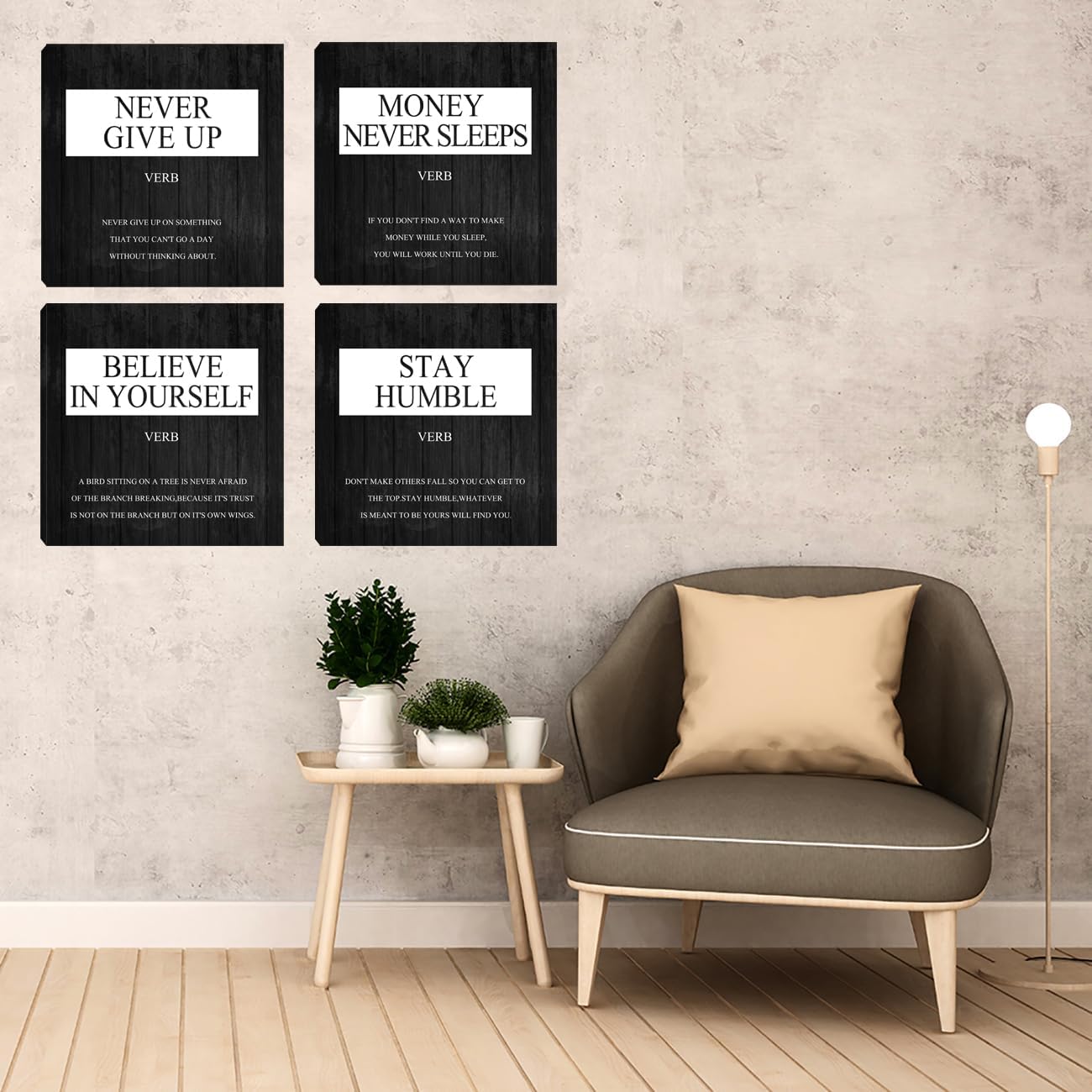 Office Wall Art - Motivational Wall Art, 4 Panel Inspirational Quotes Canvas Art for Home Office Wall Decor, Positive Quotes Wall Art Decor, Entrepreneur Poster Framed Artwork 12”X12”X4