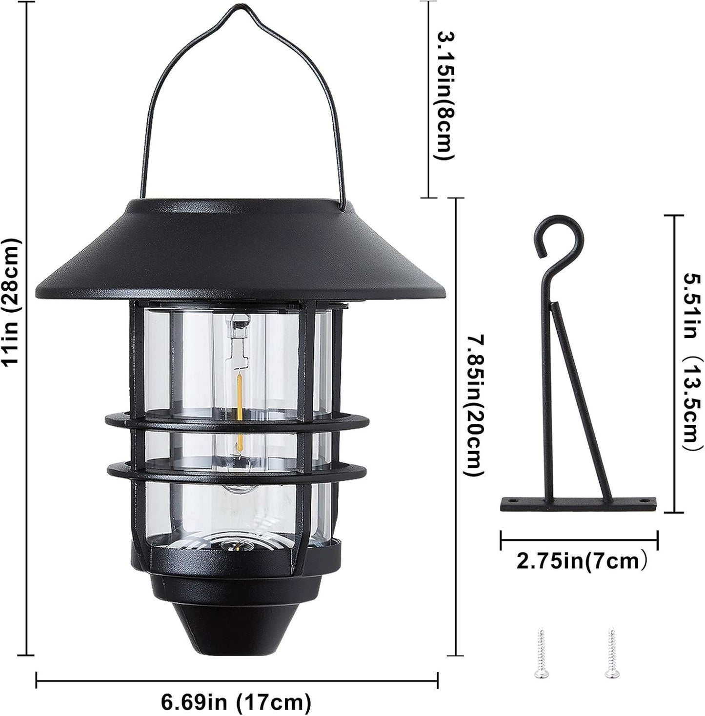 Solar Lantern Outdoor Lights, Hanging Waterproof Lantern Lights with Wall Mount Kit for Garden Porch Fence 2 Pack